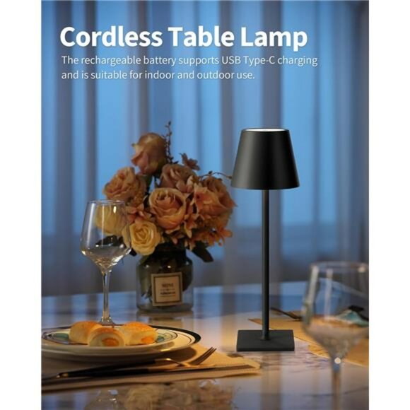 cordless rechargeable table lamp dimmable led portable light for bedroom patio - Picture 2 of 7